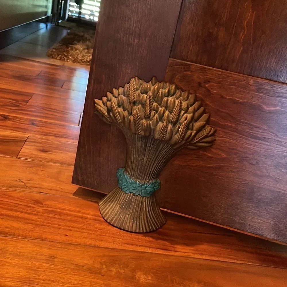 Vintage Brass Wheat Cast Iron Doorstop